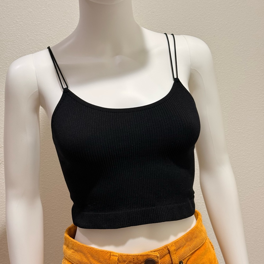 Elegant Black Ribbed Camisole Top